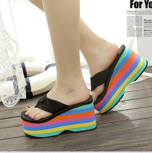 rainbow platform flip flops